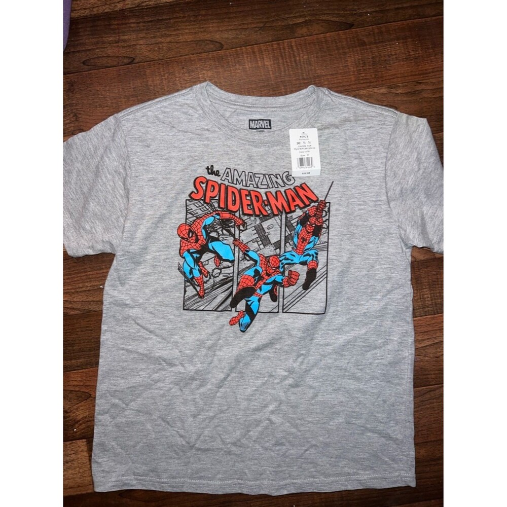 Marvel The Amazing Spider-Man Gray Short Sleeve Tee with Red and Blue Graphics
